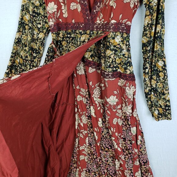 Free People Tilda Maxi Wrap Dress Floral Bohemian size L - Picture 9 of 16